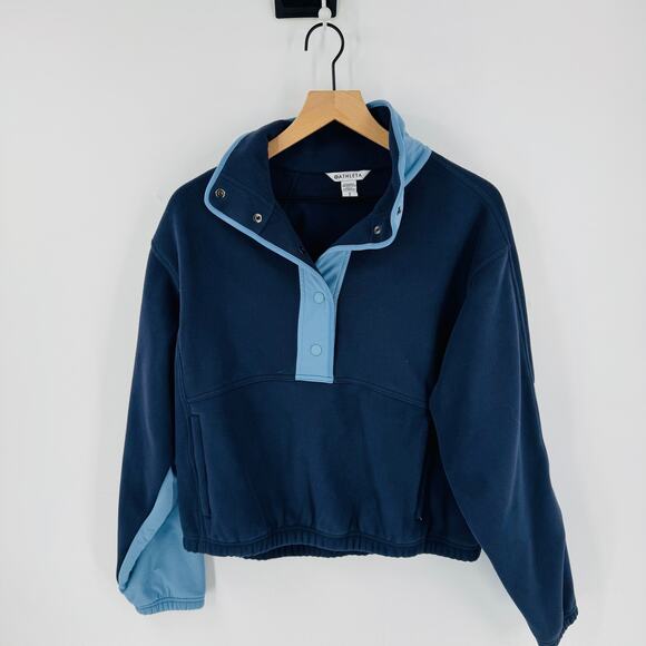 Athleta Microfleece Sweatshirt Navy & Sky High Collar Pullover Size S Small - Picture 2 of 9